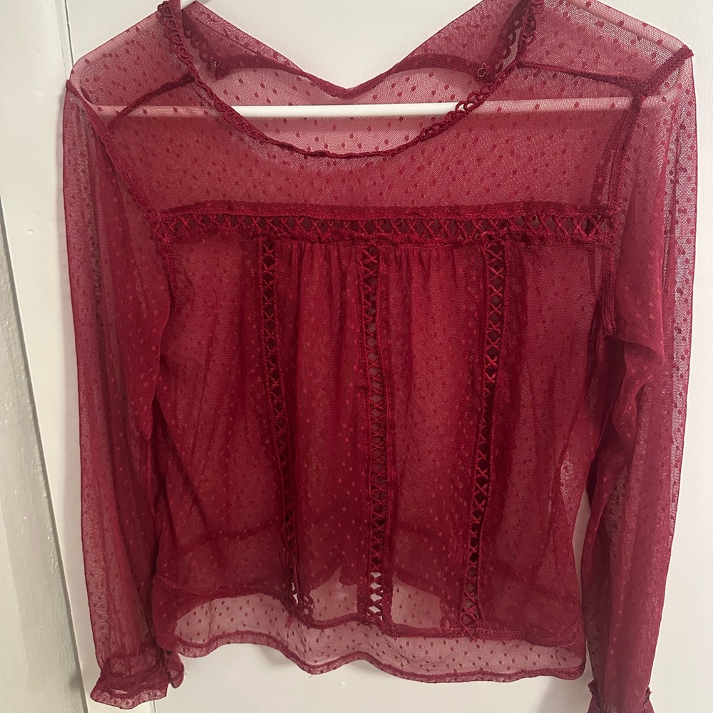 Sheer Red Long Sleeve Blouse